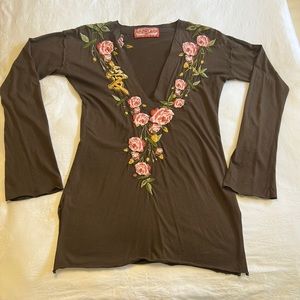 Johnny Was - embroidered brown shirt - size XS